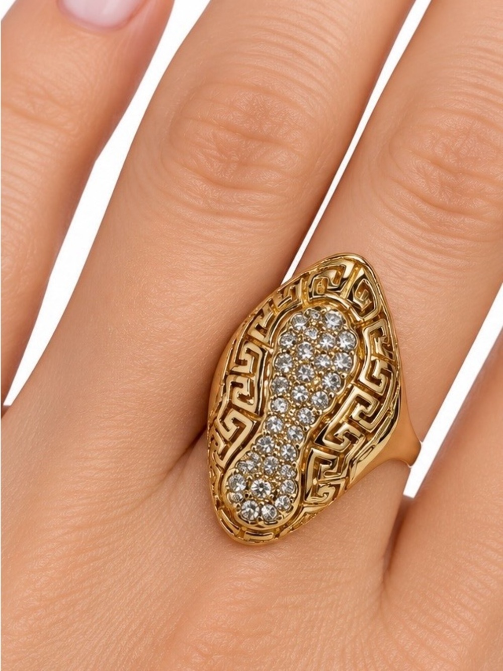 Gold Crystal Pavé Statement Ring - Women's Fashion Jewelry
